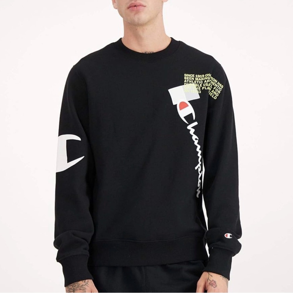 Champion Black Crewneck Sweatshirt with White Logo Accents
